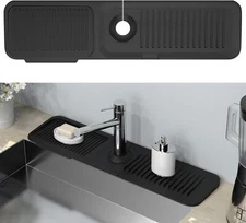 Toovem Sink Splash Guard Mat Black Silicone Faucet Handle Drip Catcher Tray