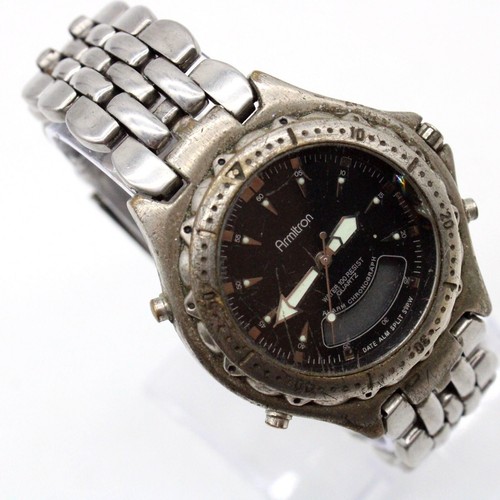 Vintage Armitron Chronograph Watch Mens Silver Tone Black Dial 42mm Rare Y2k - Picture 4 of 9