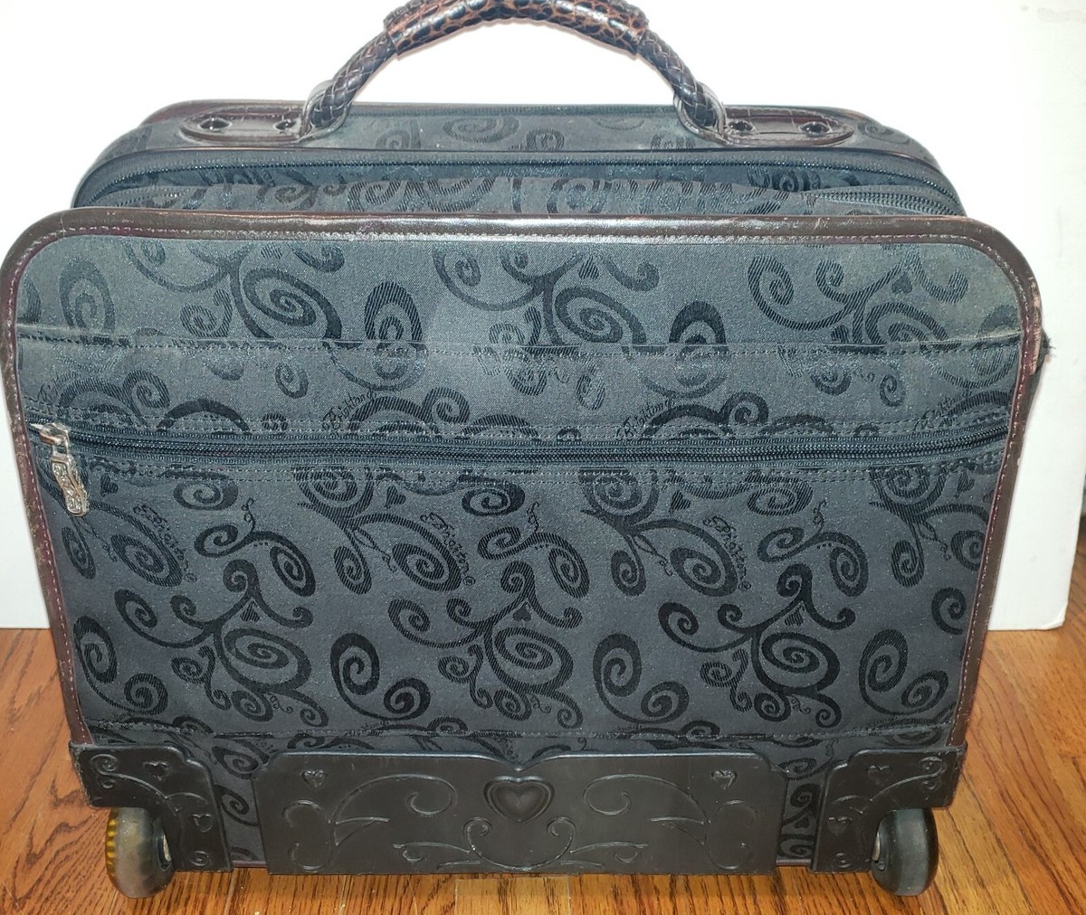 Brighton Rolling Laptop Bag Black & Brown Croc Leather Overnight