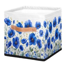 11 Inch Fabric Storage Cube with Handles, Navy Blue Flower Collapsible Storag...
