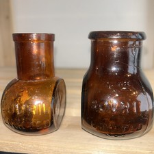 vintage 2oz & 4oz bovril bottle amber brown glass