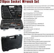 46~216PCS Socket Set 1/2" 3/8" 1/4" Drive Ratchet Spanner Car Repair Tool Kits