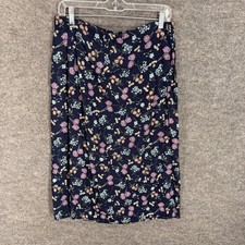 Sag Harbor Skirt Women PL Petite Blue Floral A-Line Midi Rayon Button Mid Rise