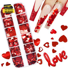 Holographic Nail Art Glitters for Valentine Day Charms Nail Decorations Love Hea