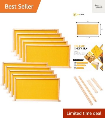 10 Pack Beehive Frames and Wax Foundations for Deep Brood Bee Hives with Hone...