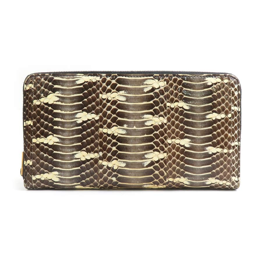 Celine Round Zipper Long Wallet Python Brown Unis… - image 1