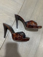 Donald Pliner Croc Patent Leather Sandals US 7 M Stiletto Heel Slide