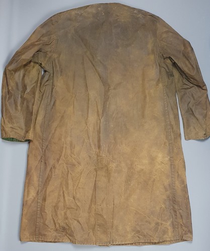 Vintage Barbour Trench Coat Wax Jacket Long A84 Olive Green Size Large 70's - Picture 2 of 12