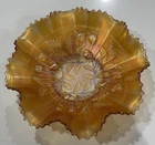 Antique Northwood Carnival Glass STRAWBERRY 8 3/4" Fluted Marigold Bowl