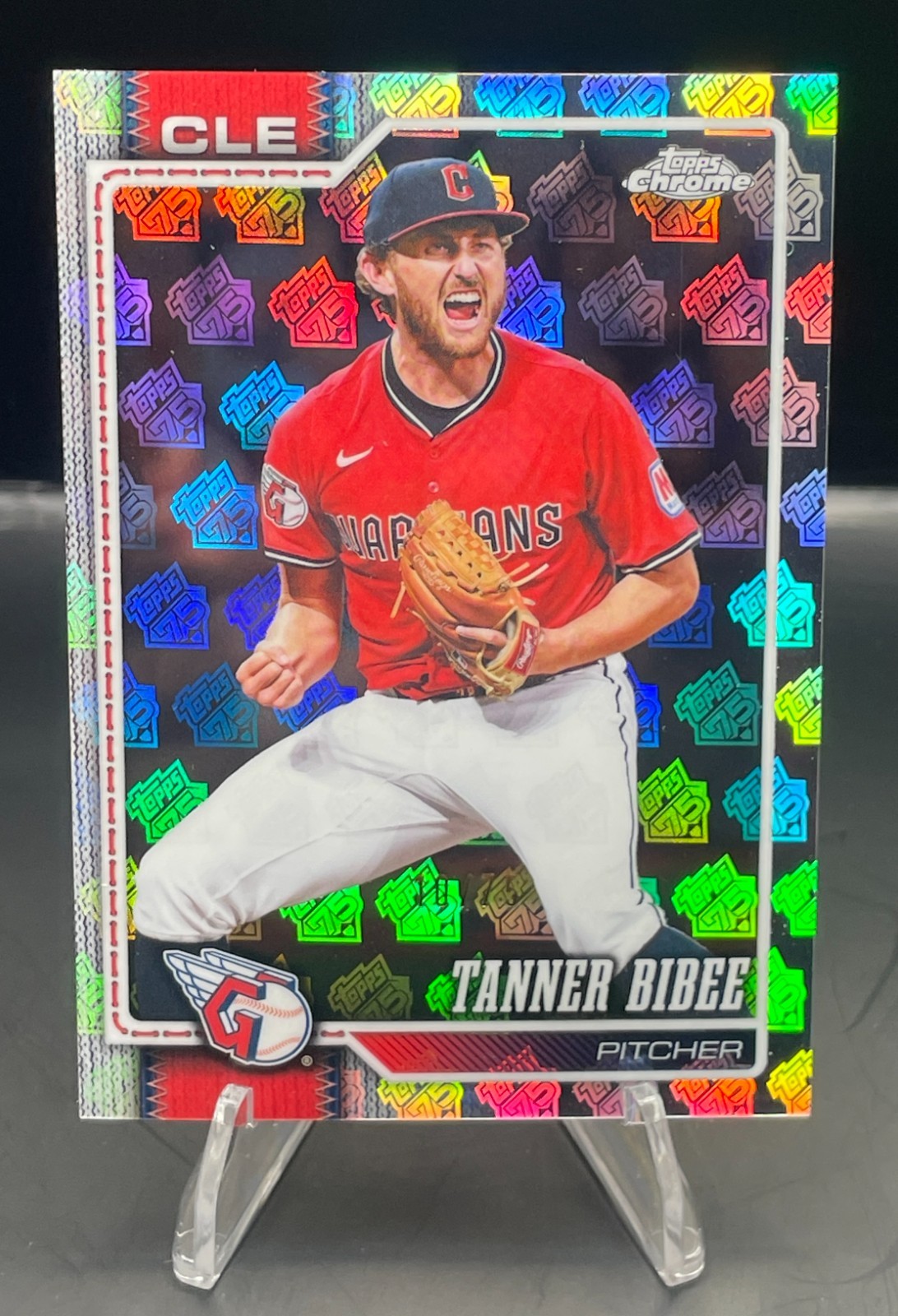 2026 Topps Chrome Tanner Bibee 75th Anniversary Logo Refractor /75 - Guardians