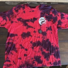 Happy Hour Stay Cool Red & Black Tie Dye Skateboard Skate Surf Tee Shirt Men’s L