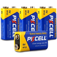 PKCELL 9V Battery 6F22/PP3 (4 Pack) - Long-Lasting 9 Volt Square Batteries for S