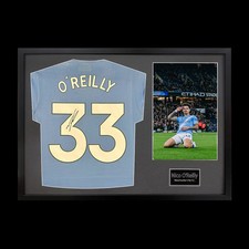 Nico O'Reilly Signed Framed Manchester City Football Shirt, with Black Mount