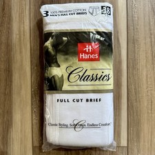 Vintage 1998 Hanes Classics 100 Premium Cotton Full Cut Briefs, 3 Pack, Size 38