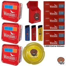 Winston Red/Rot Tabak Mega Box 3x 120g, Extra Hülsen, Glasascher, Zubehör