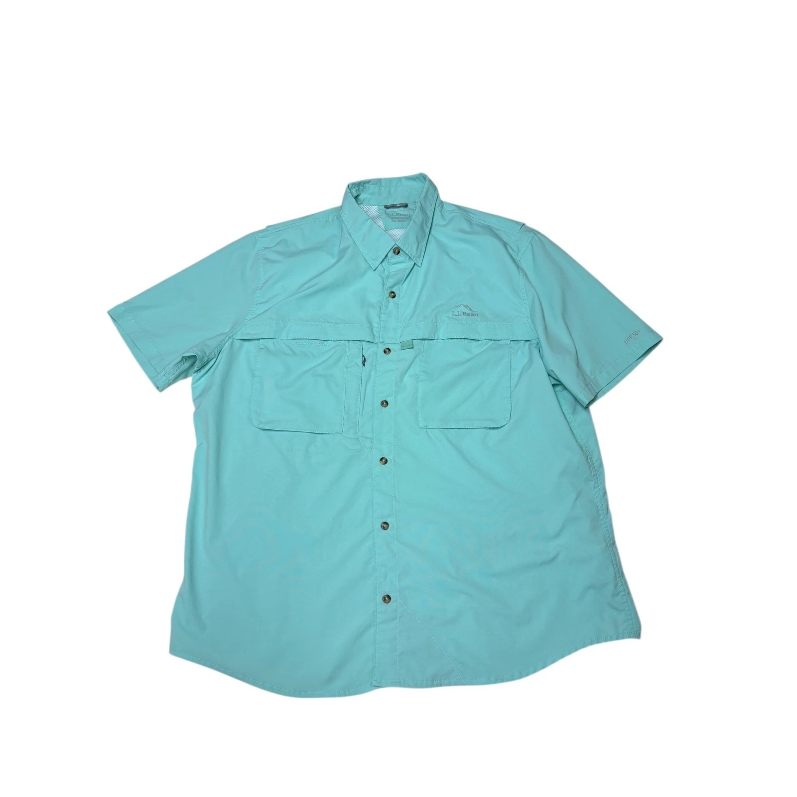 LL Bean Men's XL REG Aqua UPF 50+ Short Sleeve Outdoor Fishing Shirt