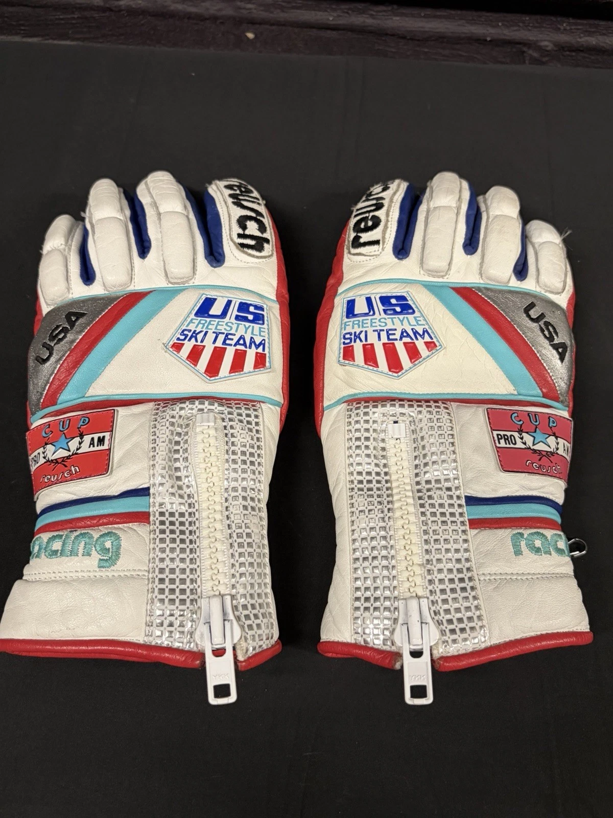 Vtg 80s 90s Reusch US Freestyle Ski Team Racing Winter Gloves Leather EXC/HTF!