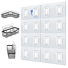 Shower Caddy Adhesive Hooks, Heavy Duty Waterproof Strips, No Drilling for Ba...