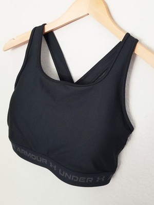 Under Armour Women's XXL Crossback Mid Sports Bra Gym Black/Black/Jet Gray $35