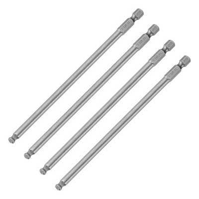 4 x Ball End Hex Screwdriver Bit 5mm (H5.0) Tip 1/4'' Hex Shank 150mm (6'') Long