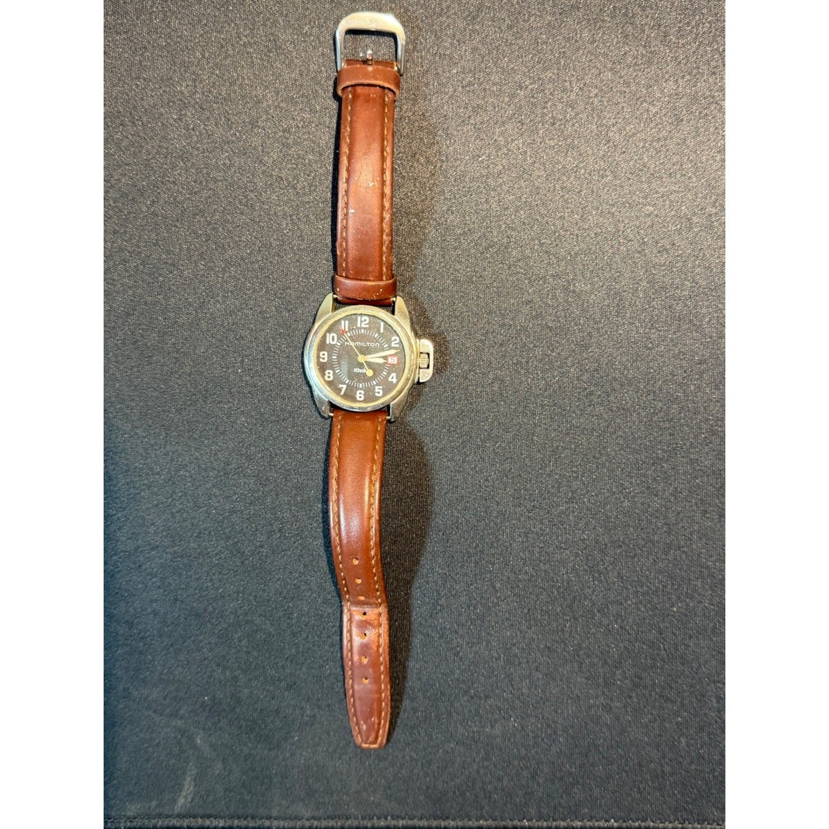 【HAMILTON】Khaki Action 6301 QUARTZ Hamilton Khaki Action Quartz Watch 6301 Black Dial Brown Leather