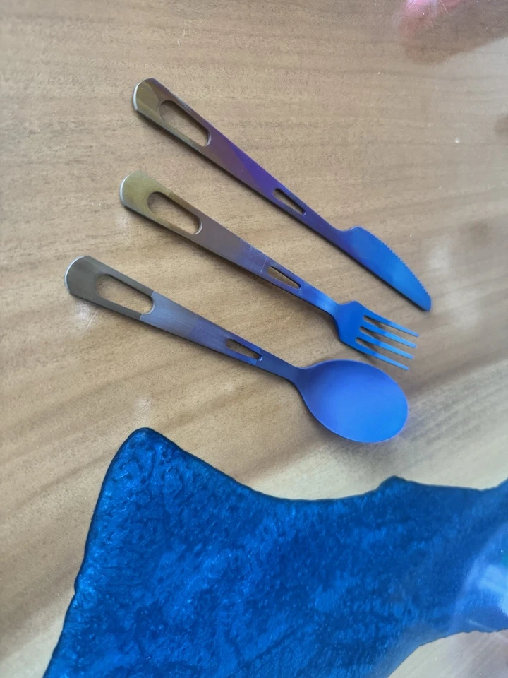 Grade 5 Titanium Cutlery Set Camping Military EDC Anodized Engraving Available - Image 2 of 3