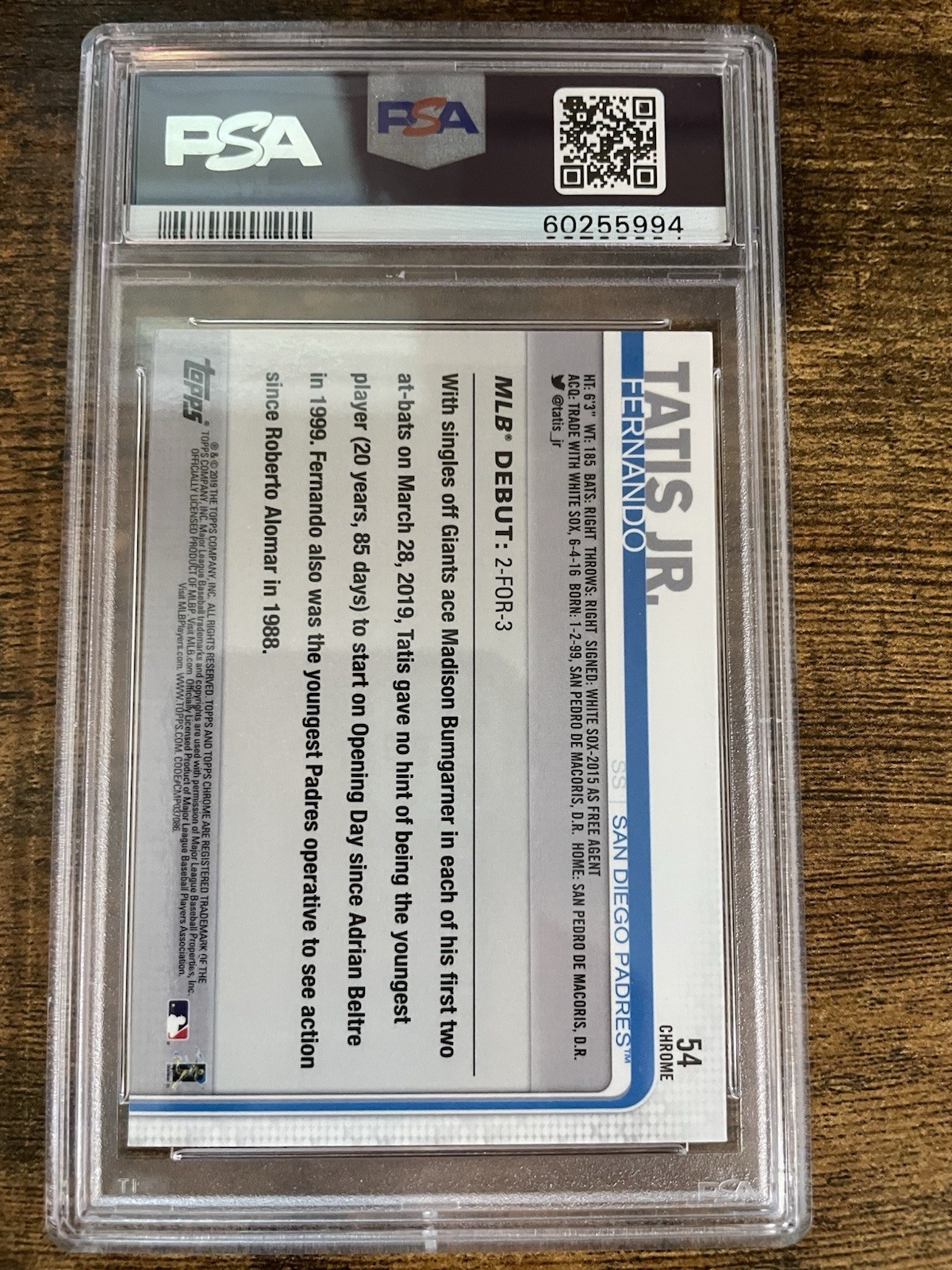 🔥 2019 Topps Chrome Fernando Tatis Jr. Rookie Debut #54 PSA 9 Mint RC 🔥 view 2