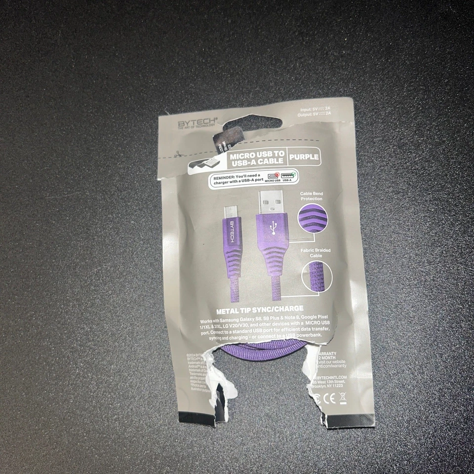 New Bytech Purple 6 Foot Premium Micro USB Cable - Image 2 of 2