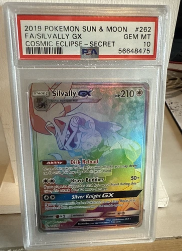 2019 POKEMON SUN & MOON COSMIC ECLIPSE SECRET #262 FULL ART/SILVALLY GX PSA 9