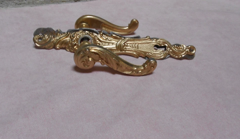 Poignées et Plaques vintage de Porte bronze Laiton Louis XV style - Photo 2/4