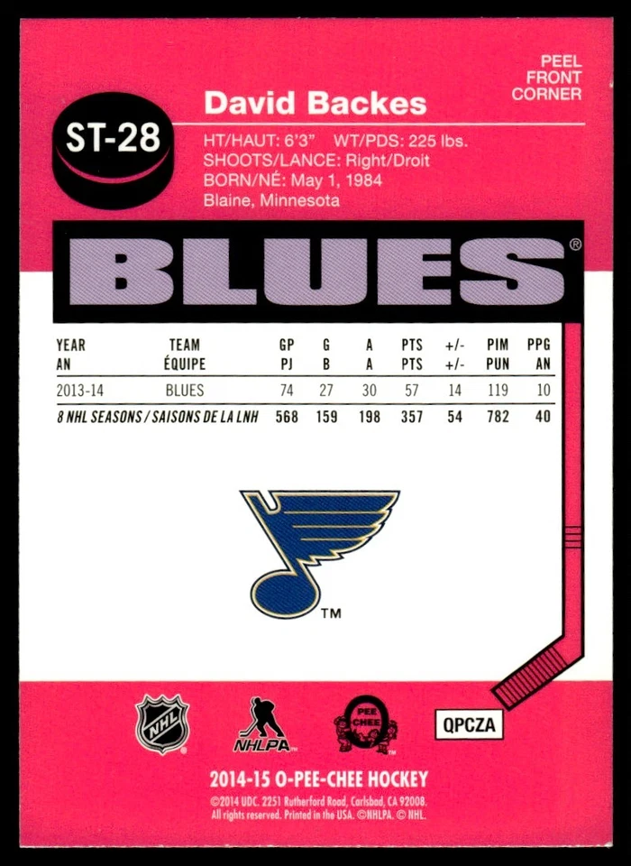 2014-15 O-Pee-Chee Stickers David Backes St. Louis Blues #ST-28 - Image 2 of 2