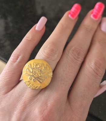 Vintage Rare Handmade Gold Plated Adjustable Women Ring Zodiac Cancer Size 6