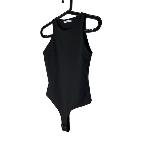 Reoria Size Small Bodysuit Black High Neck Snap Closure Buttery Soft Sleeveless - Picture 2 of 8