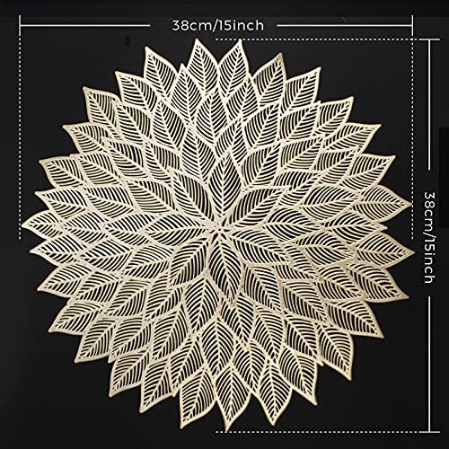 Placemats Set of 4, Round Hollow Out Flowers Place Mats for Dining 4 PCS Gold - Picture 7 of 7