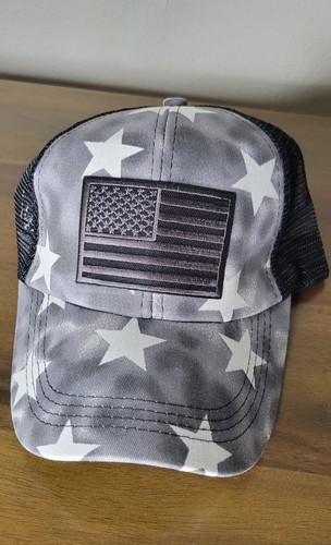 ☆ NUOVO berretto da donna cinturino posteriore coda di cavallo grigio mimetico stelle bandiera americana patriottica ☆ - Foto 4 di 10