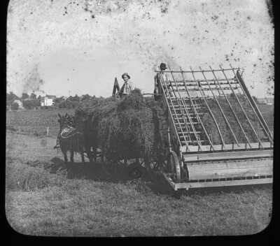 c1900 Loading Alfalfa Hay Loader Nebraska Magic Lantern Glass Slide Keystone