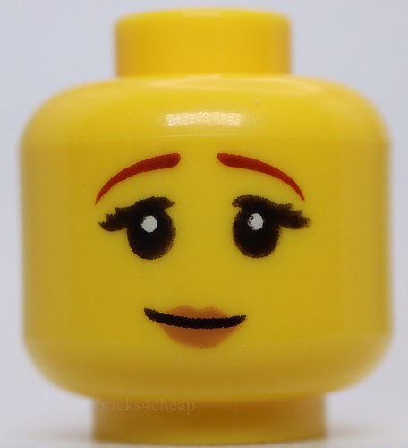 Lego Yellow Female Head Eyebrows Black Eyelashes Nougat Lips Slight Grin Scared - Picture 2 of 2