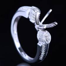 6mm-6.5mm Round Cut Semi Mount Setting Ring Sterling Silver Plate 14k White Gold