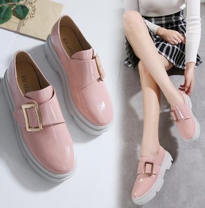 Women-039-s-Autumn-Korean-Fashion-Flat-Platform-Muffin-Shoes-Patent-Leather-Slip-On