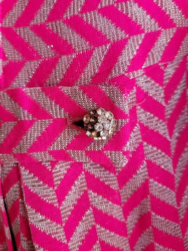 VTG VICKY VAUGHN Junior Pink Metallic Mod 60s Mini Dress size 9 chevron print - Picture 12 of 22