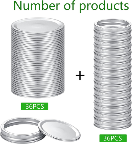 72Pcs Canning Lids with Rings Wide Mouth for Canning Jars, Ball,Kerr, Split Lids - Picture 2 of 6