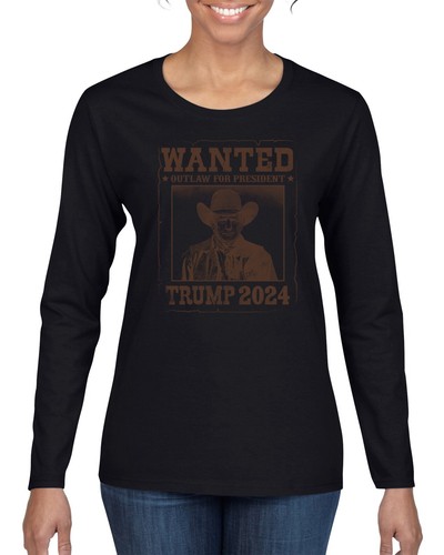 Wanted Outlaw for President Trump 2024 langärmeliges Damen-T-Shirt Mugshot