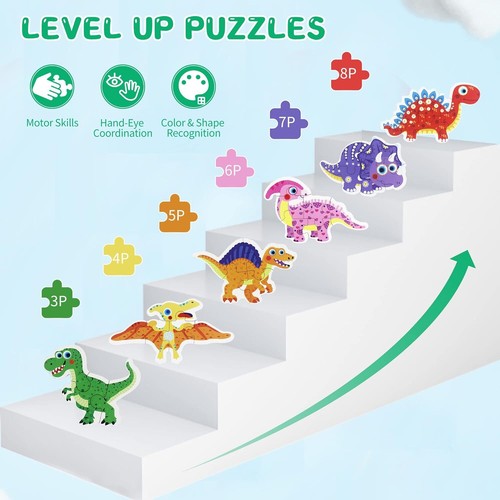 6 Packs Dinosaur Wooden Jigsaw Puzzles for Toddlers Ages 1-5, Montessori Toys - Picture 2 of 6