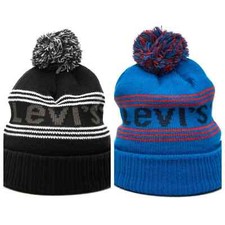LEVI'S Kids' Boys Stacks Pompom Beanie Hat In Prince Blue or Black NWT