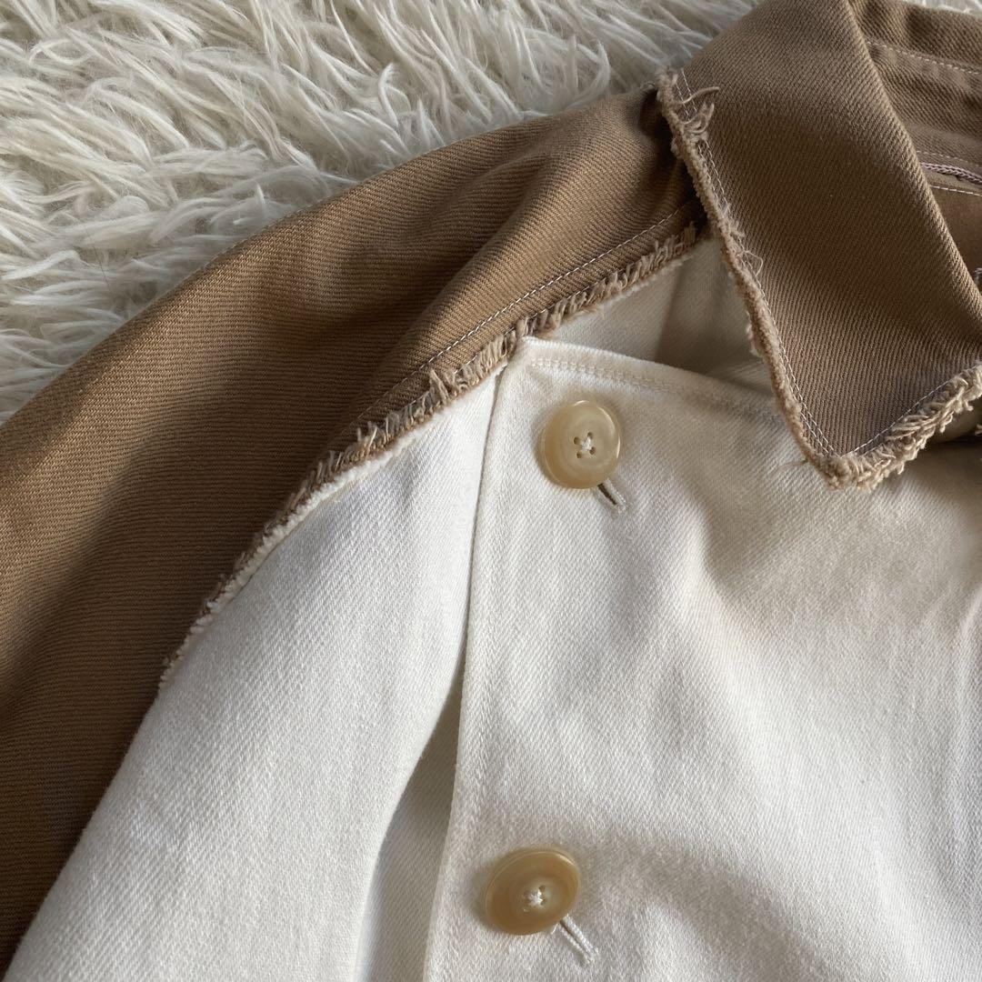 Osakentaro Short Coat, Free Size, Cotton, White Brown, Used Osakentaro Short Coat, Free Size, Cotton, White Brown, Used