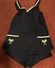Vintage Swimsuit Bathing Suit Navy With White Trim 1970  s Full 2 Piece Textured