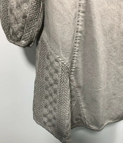 NWOT Mind Set Womans Button Front Lace Details Tunic Top Size Large Gray Wash - Picture 2 of 8