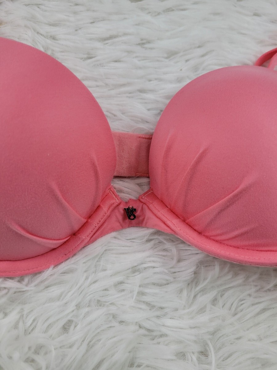 Victoria's Secret Fabulous Plunge Push Up Bra Pink Salmon Size 32C