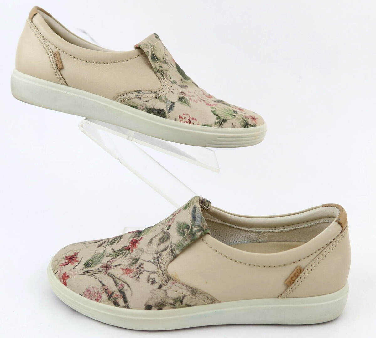 ECCO Womens Soft 7 Slip On Sneakers Leather Beige Floral EU