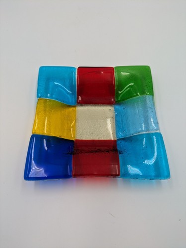 Murano Glass Fused Trinket Dish A. Dal Borgo Venezia Candy Square Color Block - Picture 3 of 8